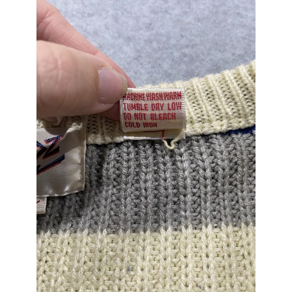 MODZ V-Neck Sweater Cream, Gray and Royal Blue Stripe Size Large Women's Vintage - Picture 6 of 11